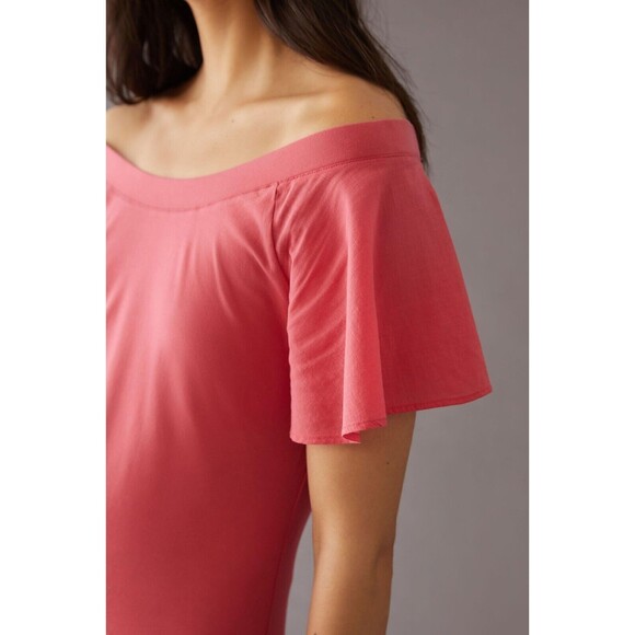 Maeve Anthropologie Off-The-Shoulder Flutter Blouse Top Short Sleeve XS 235034 - Picture 3 of 9